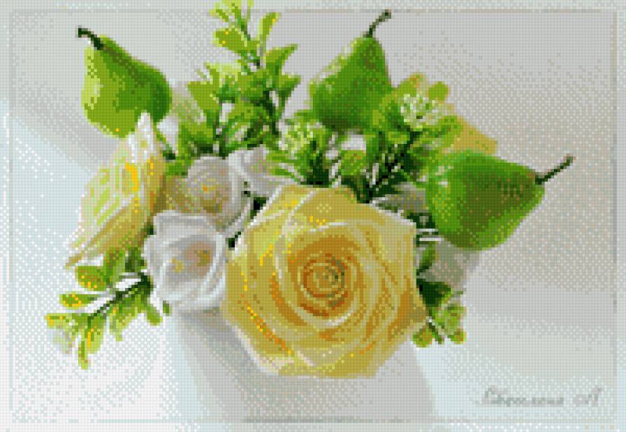 Весенний букет - груша, роза, букет - предпросмотр