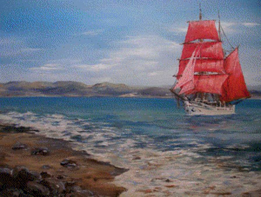 алые паруса - море, корабль, берег - предпросмотр