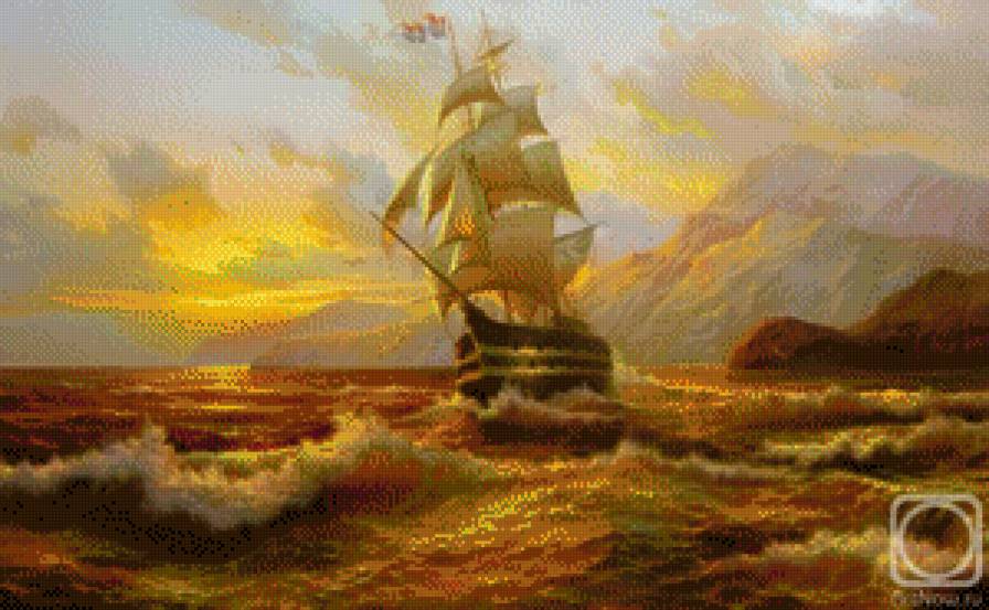 море на закате - корабль, море - предпросмотр