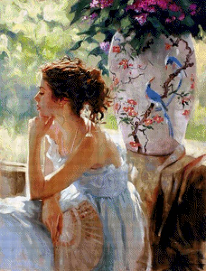 девушка - женский образ, лето, девушка, цветы, красота, ваза, молодость - предпросмотр