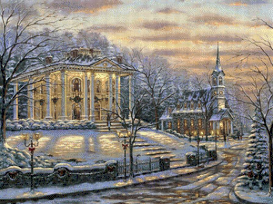 рождество - зима, дом, елка, снег - предпросмотр