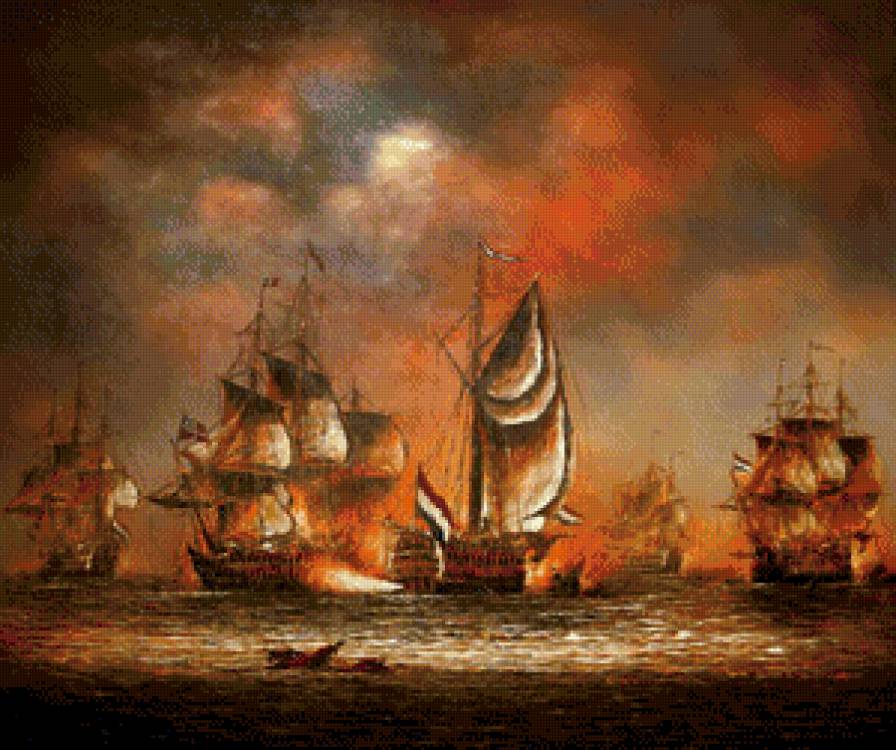 бой в море - море корабль акварель - предпросмотр