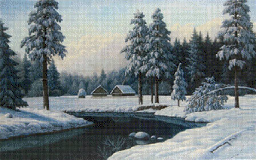 на заимке - зима, лес, пейзаж, река, заимка, снег, дом - предпросмотр