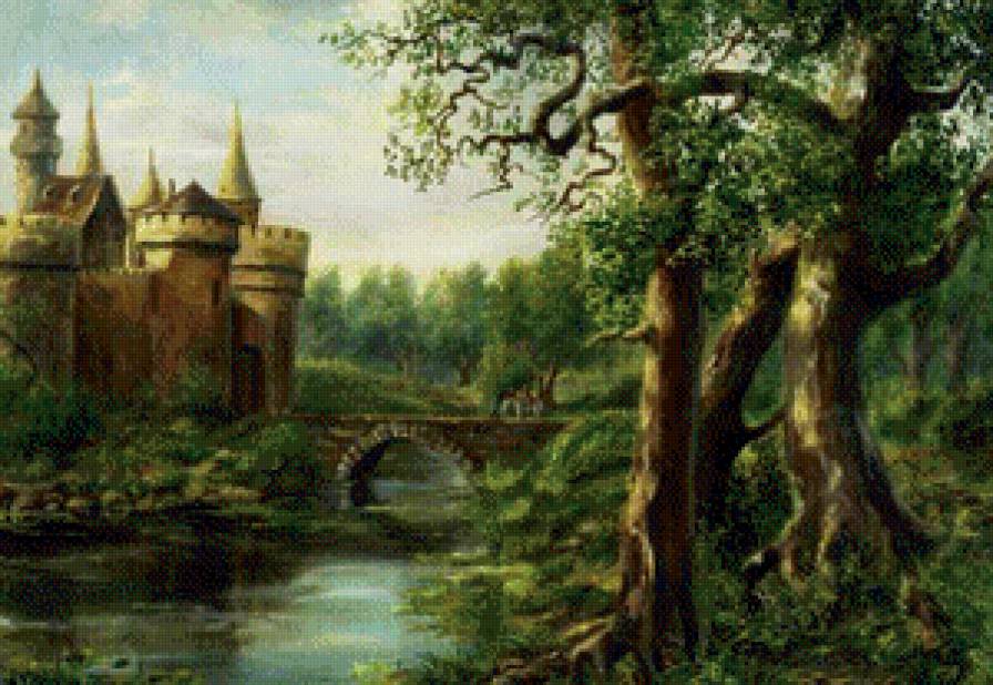 Замок в лесу - пейзаж, замок - предпросмотр