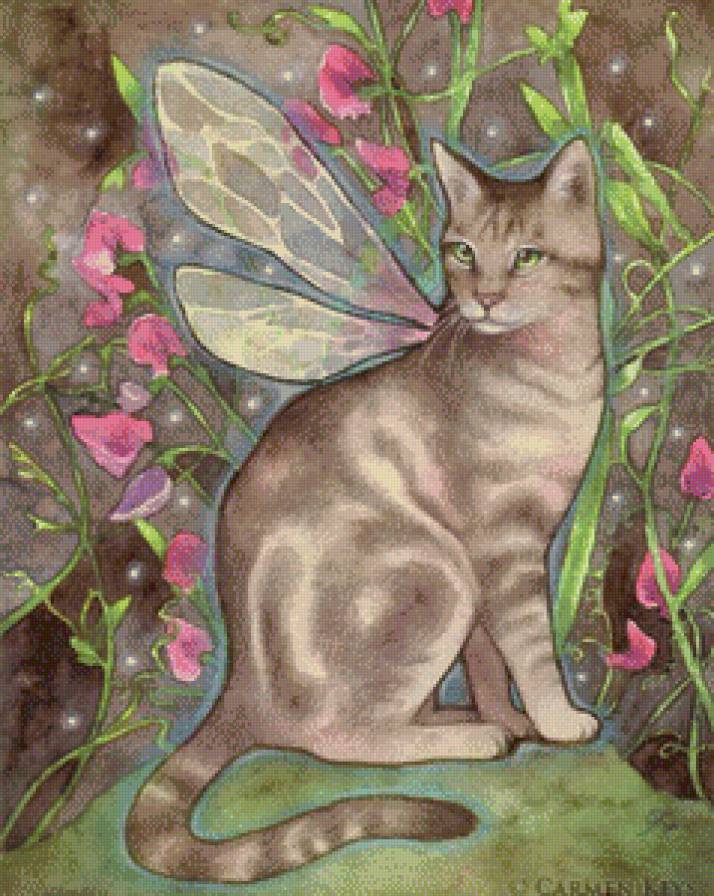 Кошечка с крылышками - животные, коты, фэнтези - предпросмотр