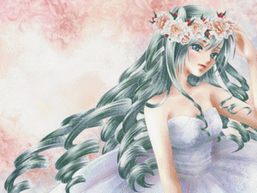 Девушка с венком - фэнтези, аниме, красавица, девушка - предпросмотр