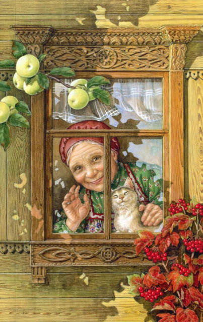 ожидание - котики, окно, бабушка - оригинал