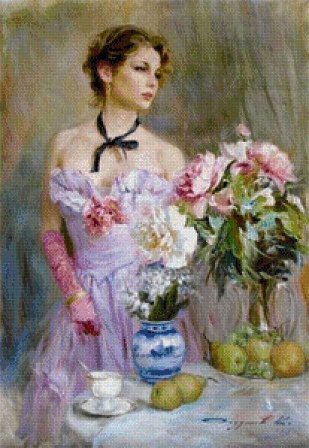 девушка с цветами - девушка - предпросмотр