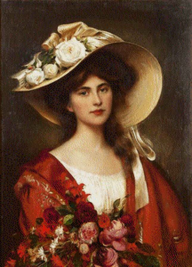 дама в шляпе с цветами - цветы, дама - предпросмотр