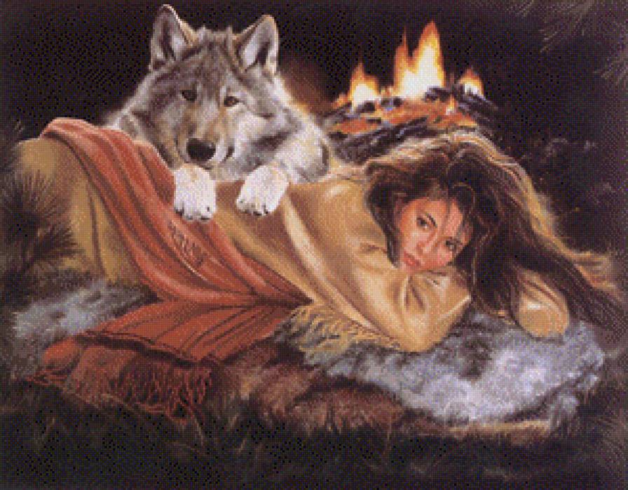 охранник - девушка, волк - предпросмотр