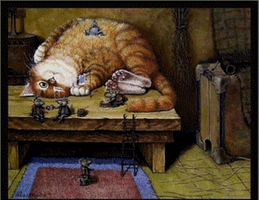 Ленивый кот - мышки, коты, живопись - предпросмотр