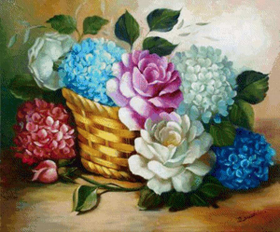 Розы и гортензии - cveti - предпросмотр