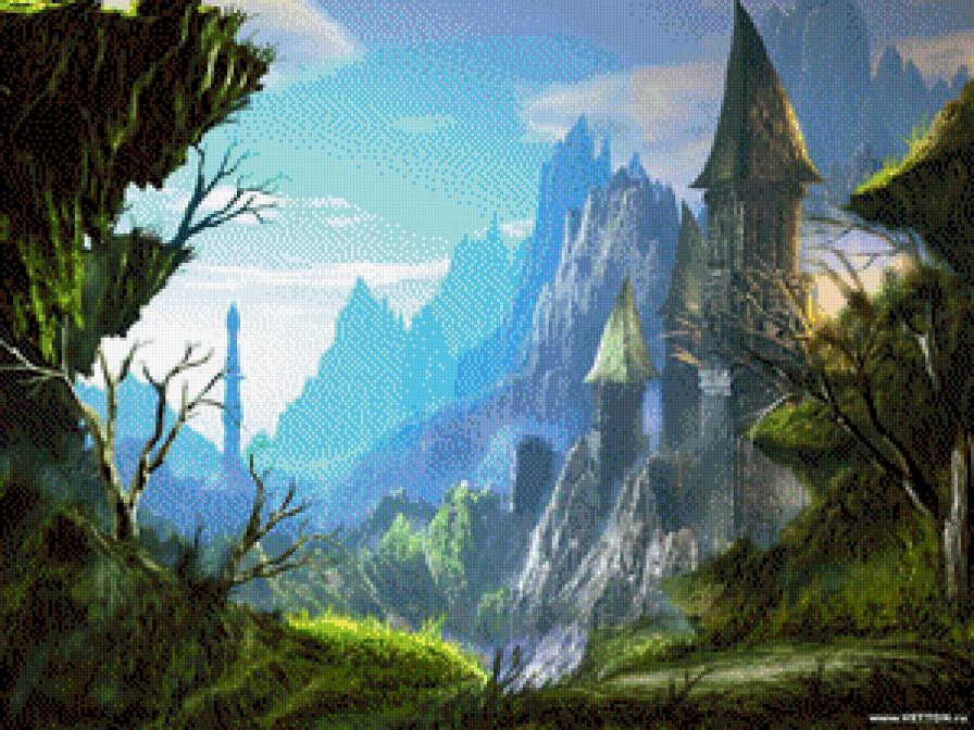 сказочные горы - замок, лес, горы - предпросмотр