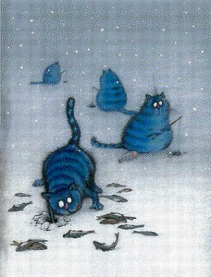 Рыболовы.. - живопись, коты - предпросмотр