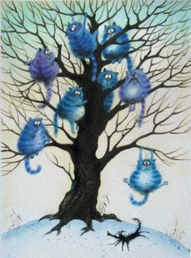 Синие коты. - коты, живопись - предпросмотр