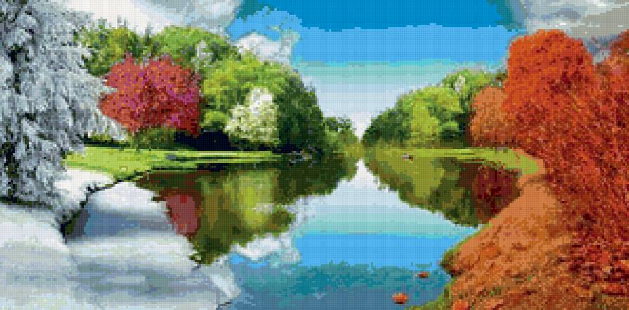 зима,лето - пейзаж, деревья, вода - предпросмотр