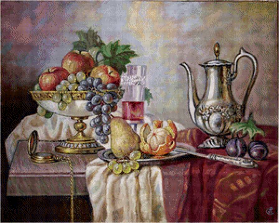 натюрморт с кувшином - натюрморт, фрукты - предпросмотр