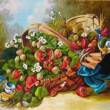 Схема вышивки «синички в клубнике»