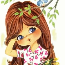 Схема вышивки «Девочка с птичкой»