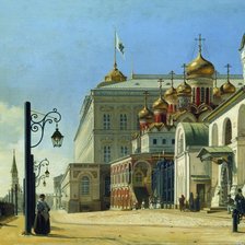 Схема вышивки «ВИД В КРЕМЛЕ - АРХАНГЕЛЬСКИЙ И БЛАГОВЕЩЕНСКИЙ СОБОРЫ, 1850 ГОД»