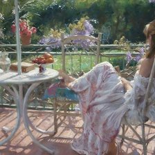 Схема вышивки «Девушка на веранде»