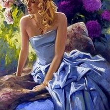 Схема вышивки «девушка в синем с цветами»