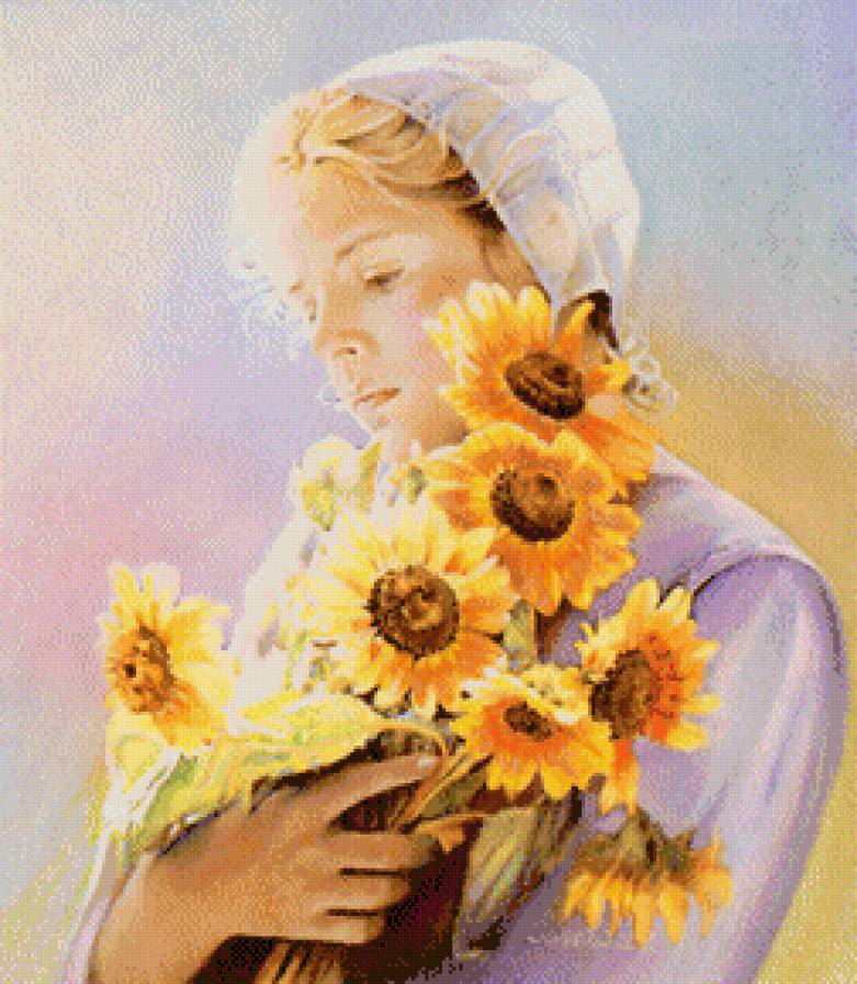 девуушка с подсолнухами - предпросмотр