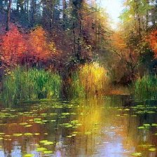 Схема вышивки «озеро в лесу»