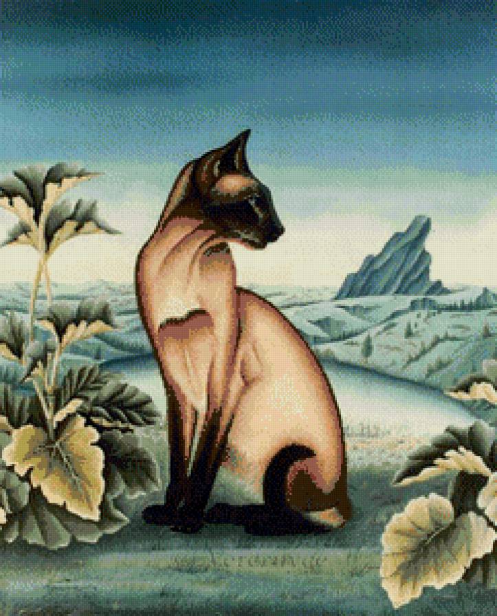 Пейзаж с кошечкой - пейзаж, коты, животные - предпросмотр