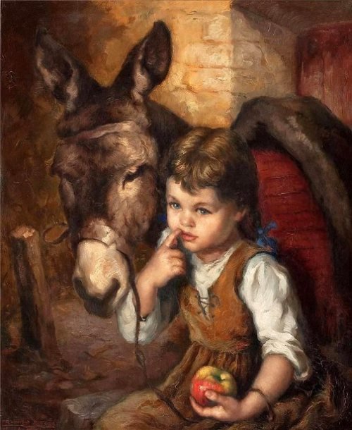 девочка с осликом - дети, животные - оригинал