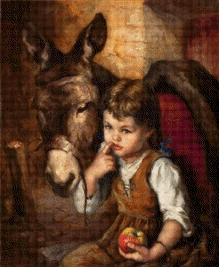 девочка с осликом - животные, дети - предпросмотр