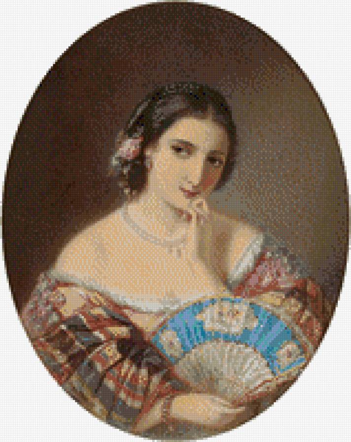 красавица с веером - девушка, веер - предпросмотр