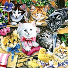 Схема вышивки «Котята в саду»