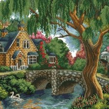 Схема вышивки «Домик у речки»