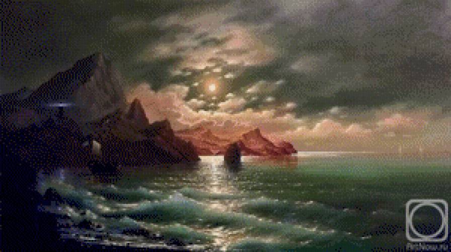 ночное море - ночь, берег, море, луна - предпросмотр