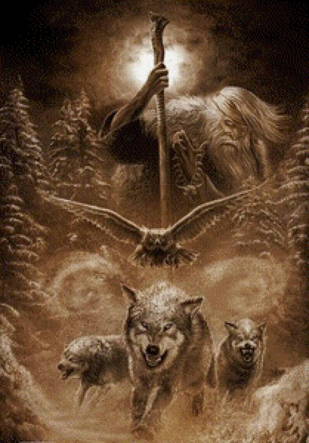 Старец с волками - люди, волк - предпросмотр