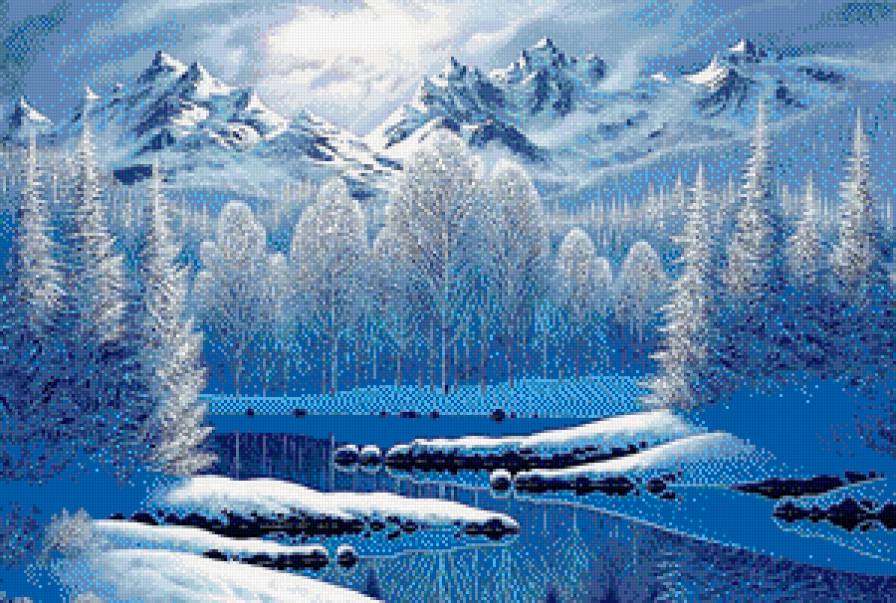 Голубая зима - пейзаж, горы, зима - предпросмотр