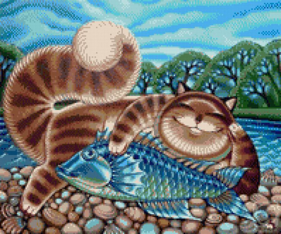 Кот и рыбка - кот, рыба, рыбалка - предпросмотр