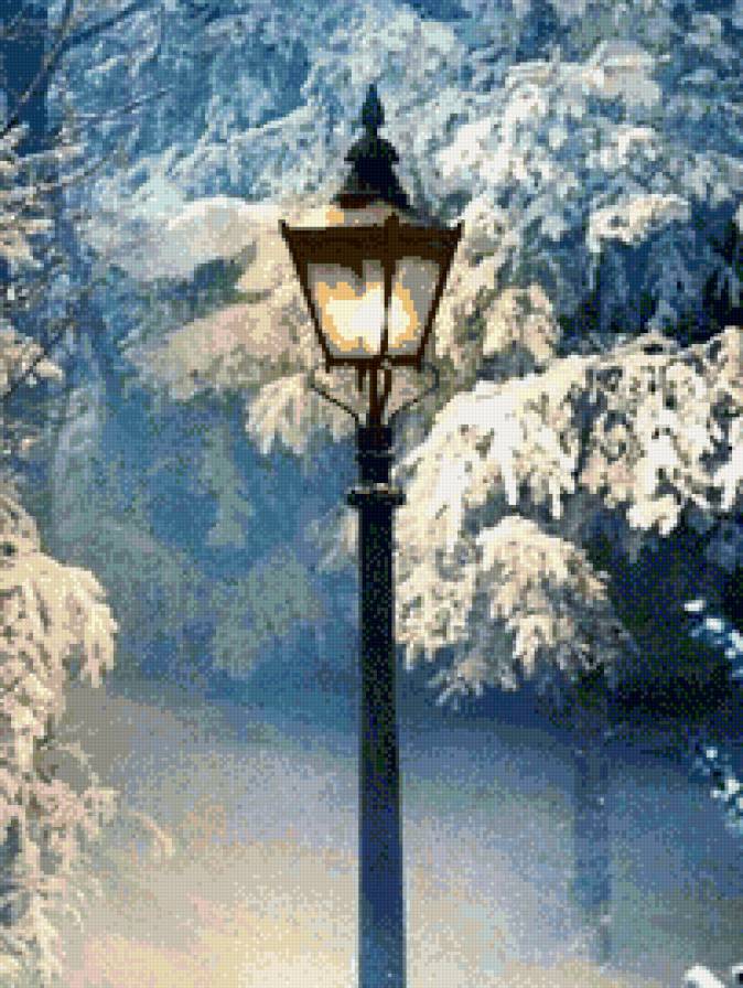 Фонарь - зима, лес, фонарь, снег, вечер - предпросмотр