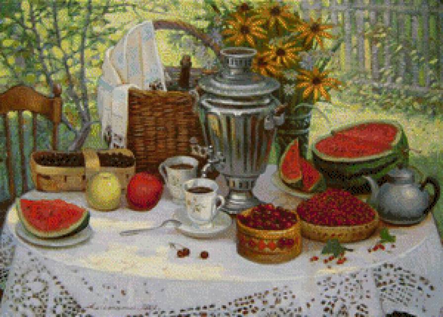 Август. На веранде - лето, натюрморт, самовар - предпросмотр
