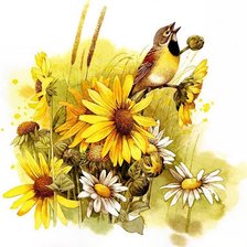 Схема вышивки «Птица и цветы»