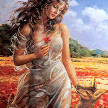 Схема вышивки «девушка с олененком»