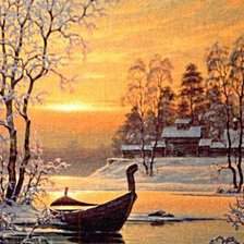 Схема вышивки «лодка у реки»