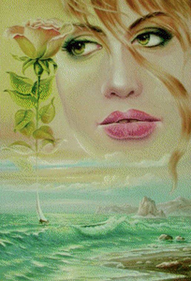 Взгляд - женщина, взгляд, розы - предпросмотр