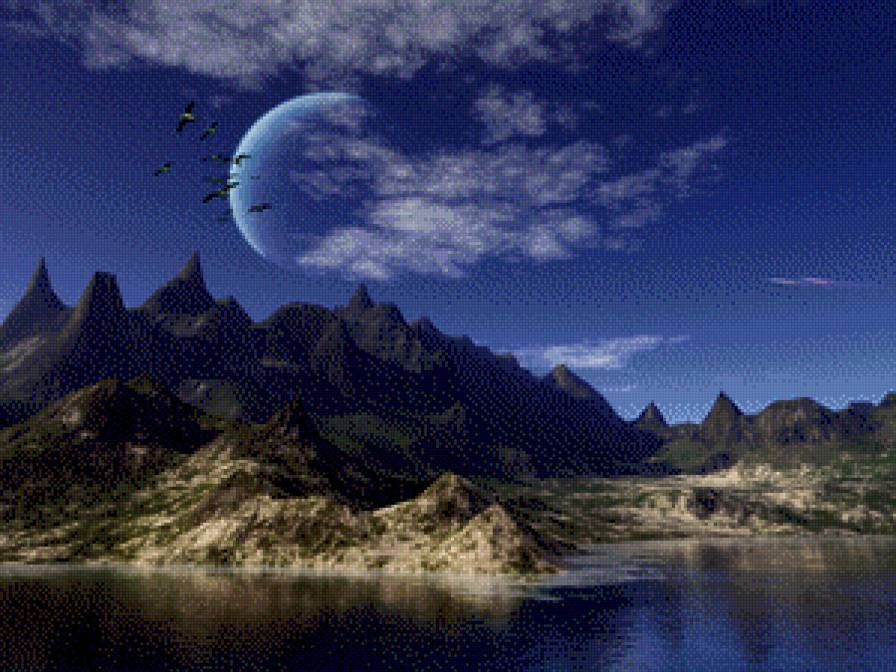 горное озеро - горы, вечер, озеро - предпросмотр