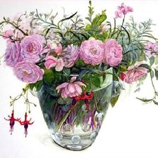 Схема вышивки «Букет роз и фуксий»