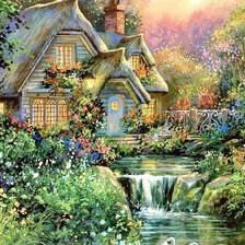 Схема вышивки «Домик с лебедями»