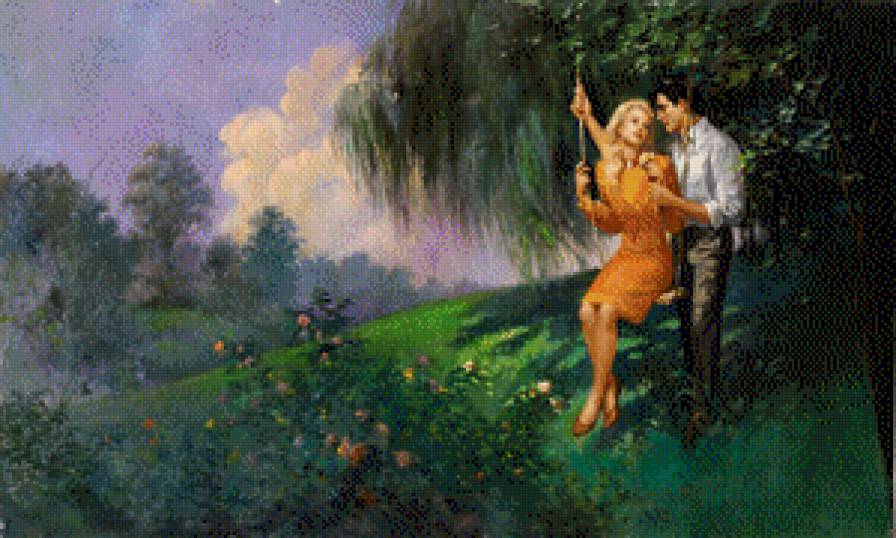 двое на качелях - мужчина, пара, девушка - предпросмотр