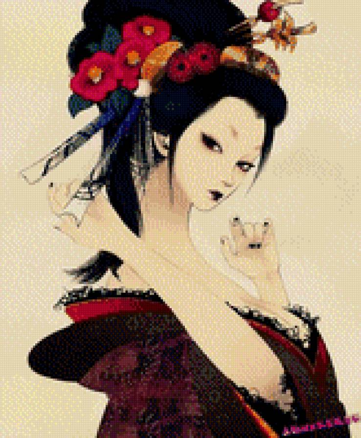 Японка - япока, девушка, восток, женщина, цветы - предпросмотр