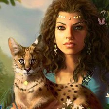 Схема вышивки «девушка с оцелотом»